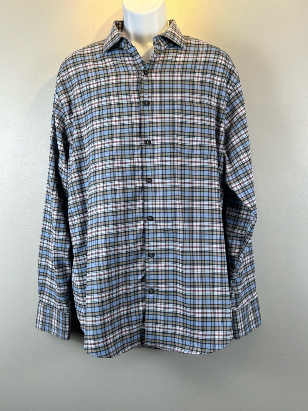 Peter Millar Button‎ Down Shirt Mens Large Plaid Long Sleeve Preppy Performance